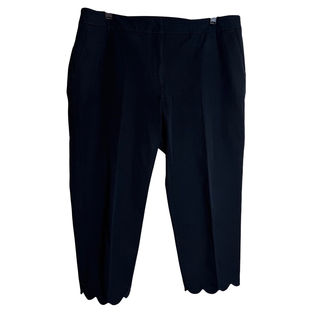 Talbots Slim Crop Pants Womens 14W Black Scalloped Hem Mid Rise Career Trousers